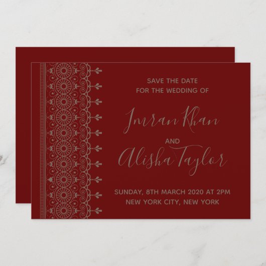 Save The Date Mehendi Mariage Indien Hamsa Henna Date à sauvegar (Devant / Derrière)