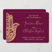Save The Date Mehendi Mariage Indien Hamsa Henna Date à sauvegar (Devant / Derrière)