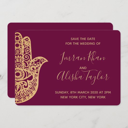 Save The Date Mehendi Mariage Indien Hamsa Henna Date à sauvegar (Devant / Derrière)