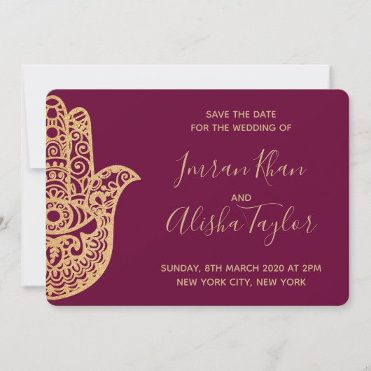 Save The Date Mehendi Mariage Indien Hamsa Henna Date à sauvegar (Devant)