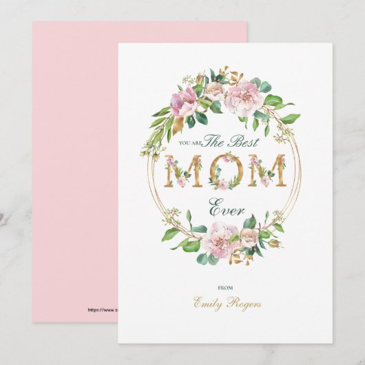 Save The Date Meilleure maman Ever Gold lettre florale maman (Devant / Derrière)