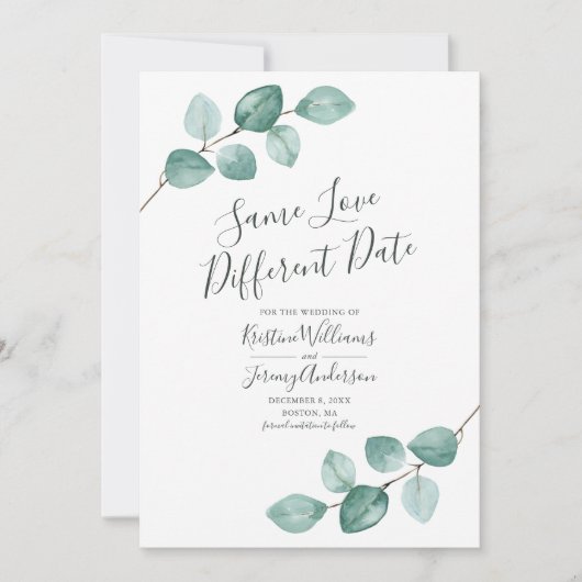 Save The Date Même Amour Différente Date Eucalyptus Black Photo (Devant)