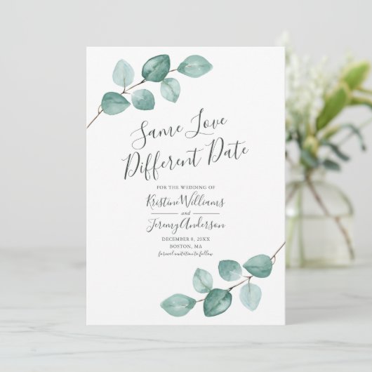 Save The Date Même Amour Différente Date Eucalyptus Black Photo (Debout devant)