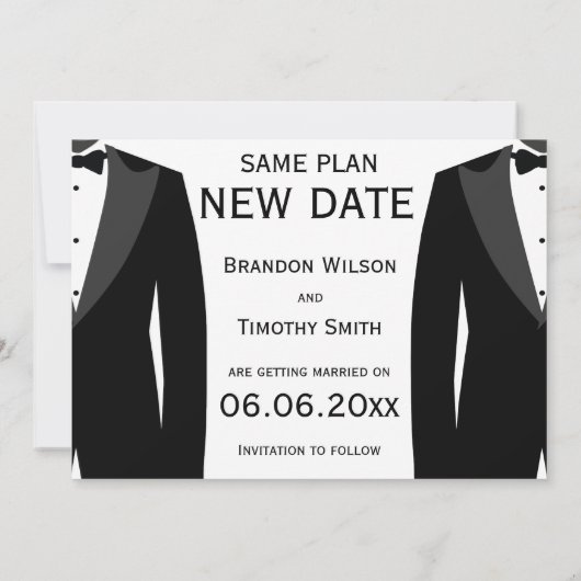 Save The Date Même plan nouvelle date mariage gay noir et blanc (Dos)