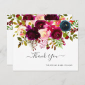 Save The Date Merci de bouquet d'aquarelle marine+Bourgogne (Devant / Derrière)