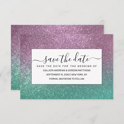 Save The Date Mermaid vert rose Parties scintillant étincelante (Devant / Derrière)