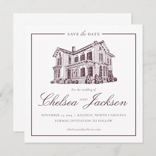 Save The Date Merrimon-Wynne Maison Croquis Enregistrer la date (Devant / Derrière)