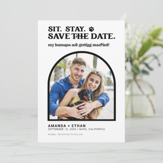 Save The Date Mes humains deviennent Mariages de chiens mariés (Debout devant)