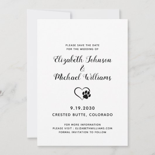 Save The Date Mes humains se marient Chien de compagnie personna (Dos)