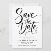 Save The Date Mes Quinze Ans Minimal Black White Modern Script (Devant)