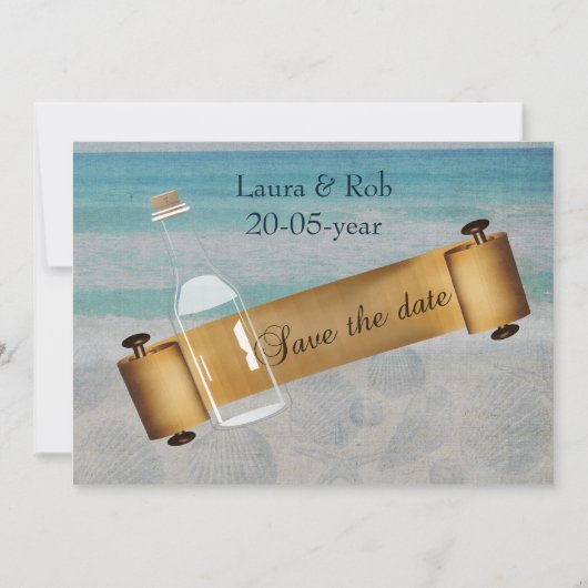 Save The Date Message dans une bouteille Mariage de plage (Devant)