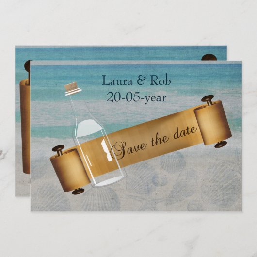 Save The Date Message dans une bouteille Mariage de plage (Devant / Derrière)