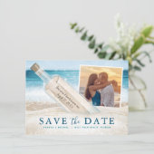 Save The Date Message dans une bouteille Photo Mariage à la plag (Debout devant)