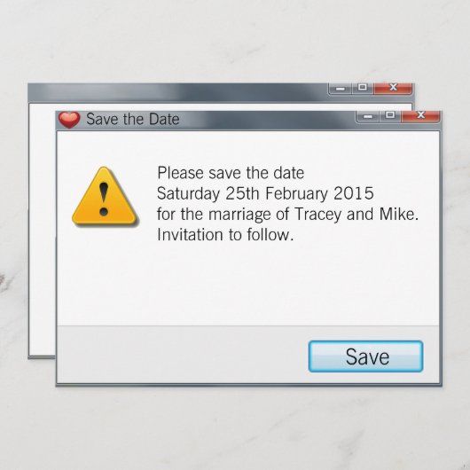 Save The Date Message d'erreur du geek Enregistrer la date Invit (Devant / Derrière)