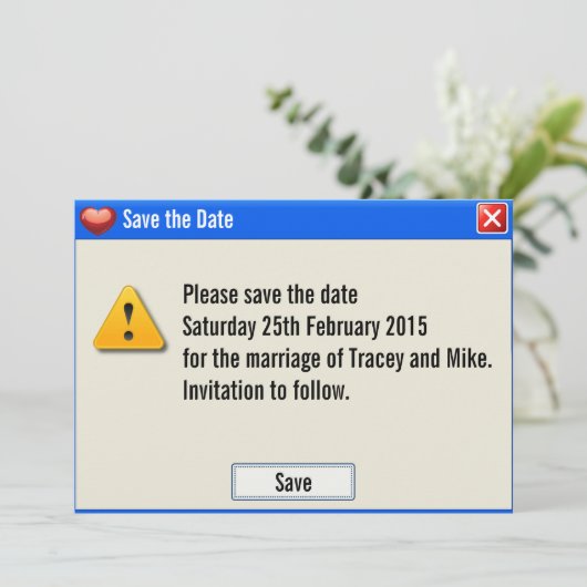 Save The Date Message d'erreur du geek Enregistrer l'invitation (Debout devant)