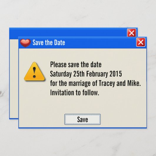Save The Date Message d'erreur du geek Enregistrer l'invitation (Devant / Derrière)