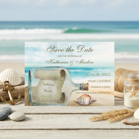 Save The Date Message des coquillages dans une bouteille | Maria