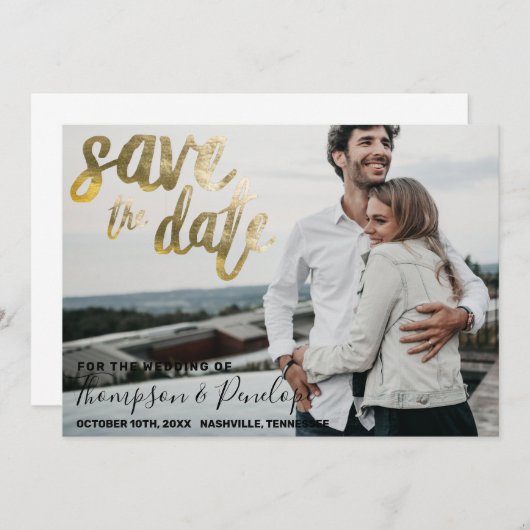 Save The Date Métallic Gold Foil Mariage élégant (Devant / Derrière)