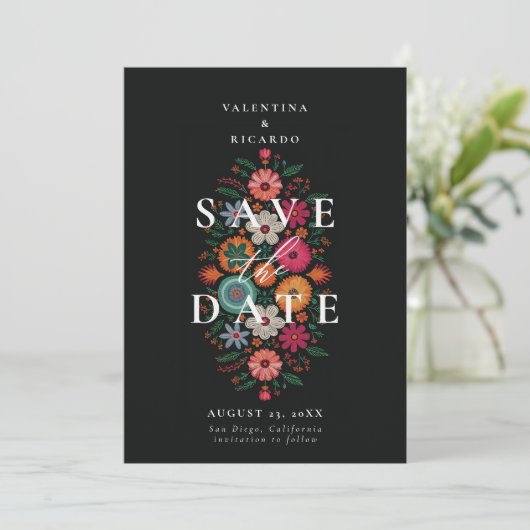 Save The Date Mexicaine Russe moderne Floral Rancho QR Mariage (Debout devant)