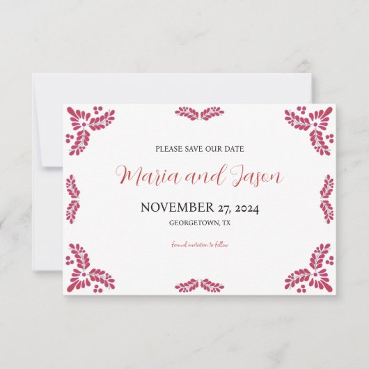 Save The Date Mexican Talavera Red Floral Minimalist Wedding (Devant)
