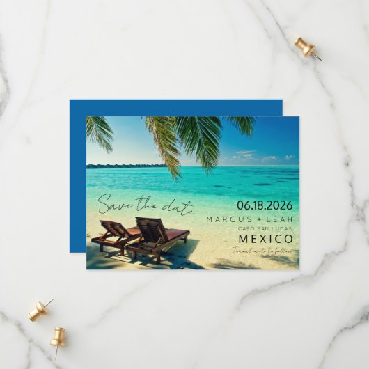 Save The Date Mexique Destination Beach Wedding Enregistrer la d (Devant/Arrière en situation)
