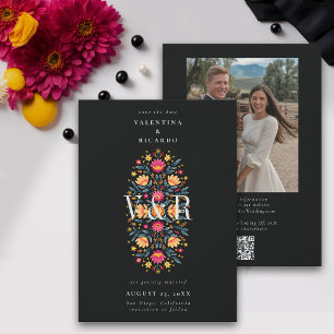 Save The Date Mexique Élégant Floral moderne QR Mariage photo