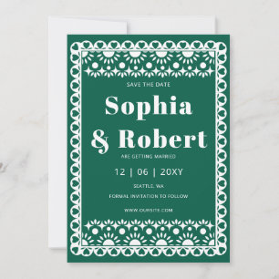 Save The Date Mexique Fiesta Emerald Papel Picado Boho Mariage