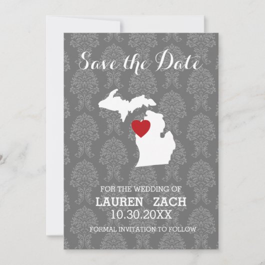Save The Date Michigan Accueil State City Plan Mariage Enregistr (Devant)