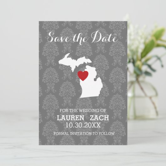 Save The Date Michigan Accueil State City Plan Mariage Enregistr (Debout devant)