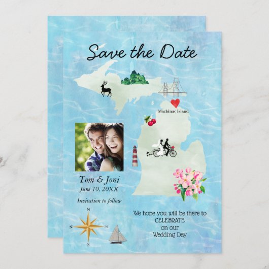 Save The Date Michigan Map Save the Dater (Devant / Derrière)