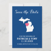Save The Date Michigan State Map with Custom Love Heart and Name (Devant)