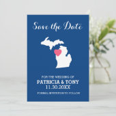 Save The Date Michigan State Map with Custom Love Heart and Name (Debout devant)