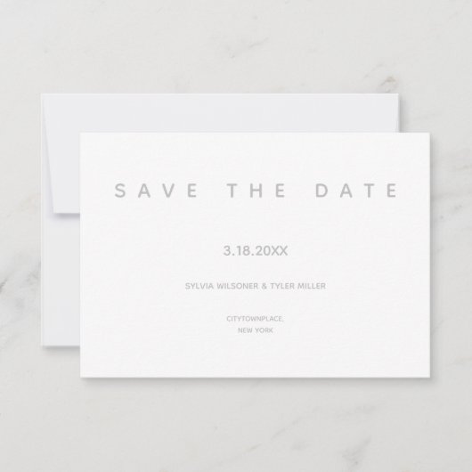 Save The Date Micro Mariage Gris blanc Typographie Petit minimal (Devant)