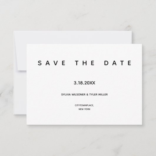 Save The Date Micro Mariage Noir Blanc Typographie Petite minima (Devant)