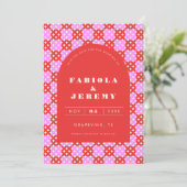 Save The Date Mid Century Moderne Rétro Rouge et Mariage d'arche (Debout devant)