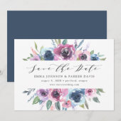 Save The Date Midnight Blooms | Fleurs violettes et bleues (Devant / Derrière)