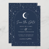 Save The Date Midnight Blue Celestial Arched Enregistrer La Date (Devant / Derrière)