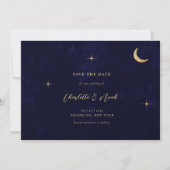 Save The Date Midnight Blue Celestial Gold Moon Stars Mariage (Devant)