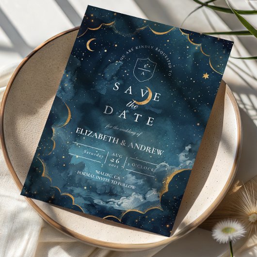 Save The Date Midnight Constellation Floral Wedding