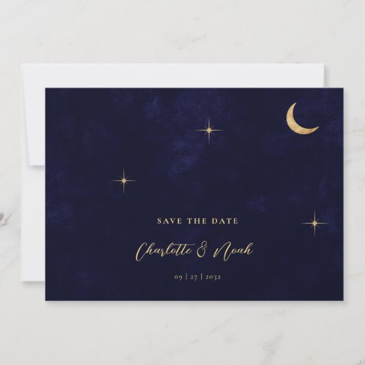 Save The Date Midnight Gold Moon Stars Photo QR Code Mariage (Devant)