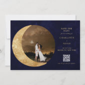 Save The Date Midnight Gold Moon Stars Photo QR Code Mariage (Dos)