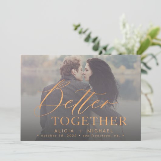 Save The Date Mieux ensemble rouille oranges script mariage phot (Debout devant)