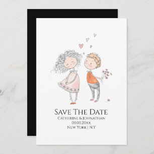 Save The Date Mignonne fille dessinant amoureux décontracté sans
