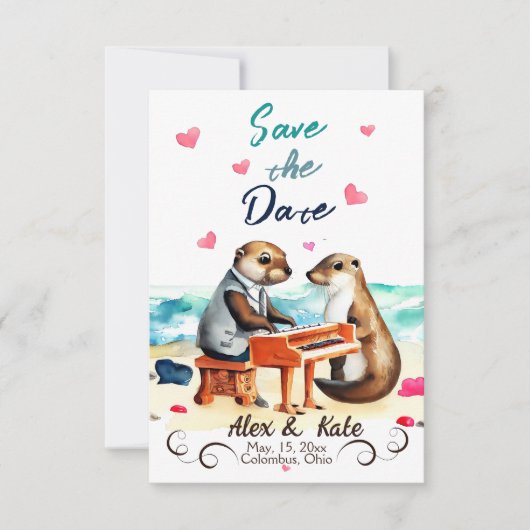 Save The Date Mignonne Love Otter Wedding Enregistrer la date Fa (Devant)