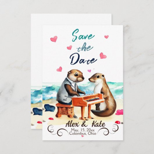 Save The Date Mignonne Love Otter Wedding Enregistrer la date Fa (Devant / Derrière)