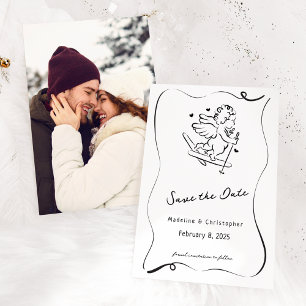 Save The Date Mignonne Mains Whimsical Tirée Cupide Ski Mariage 