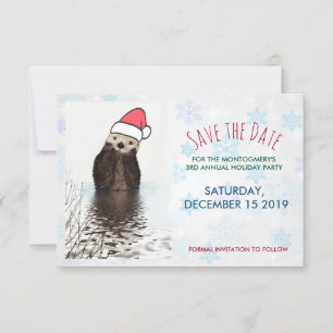 Save The Date Mignonne Otter portant un chapeau de Père Noël