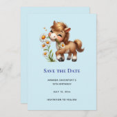 Save The Date Mignonne Pony Mange Manger Des Marguerites (Devant / Derrière)
