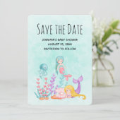 Save The Date Mignonne sirène sous l'aquarelle de la mer (Debout devant)