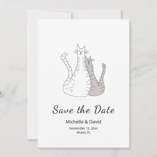 Save The Date Mignons chats Dessin Mariage simple Enregistrer la (Devant)